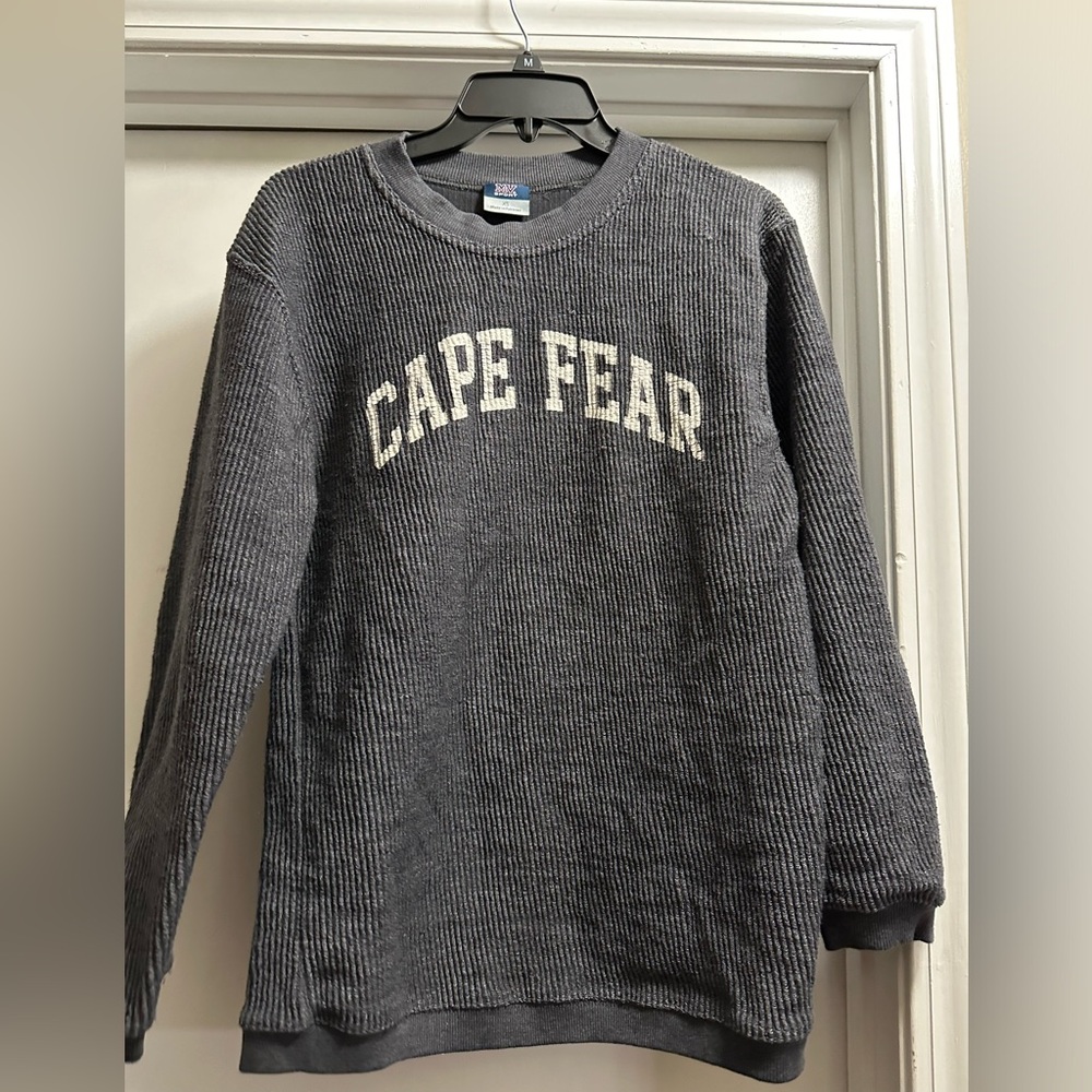 Charcoal gray ribbed graphic crew neck Cape Fear oversized XS sweatshirt
